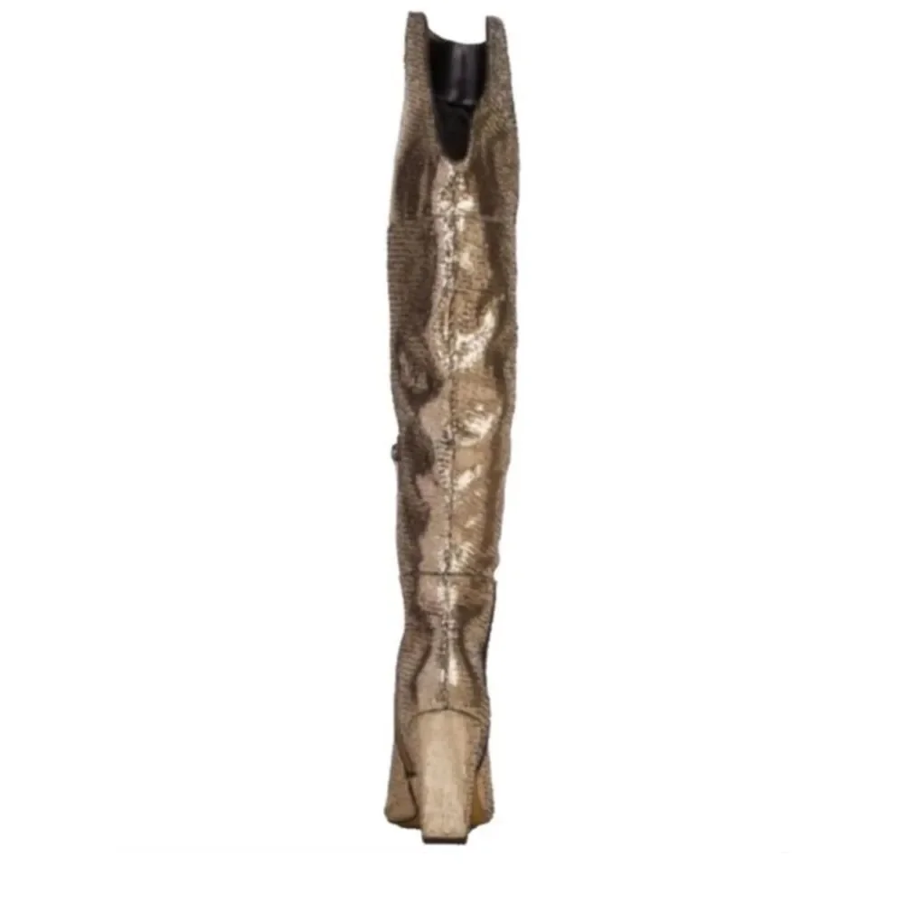 Vince Camuto Minnada Over The Knee Boots in Warm Pewter Met Cut Gem Size 6.5